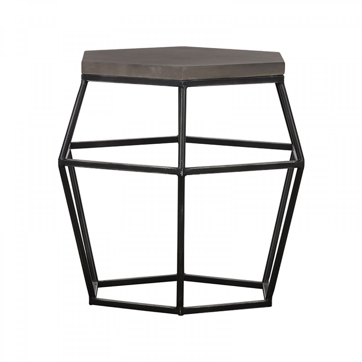 Modern Gray Concrete and Black Metal Hexagonal End Table-0