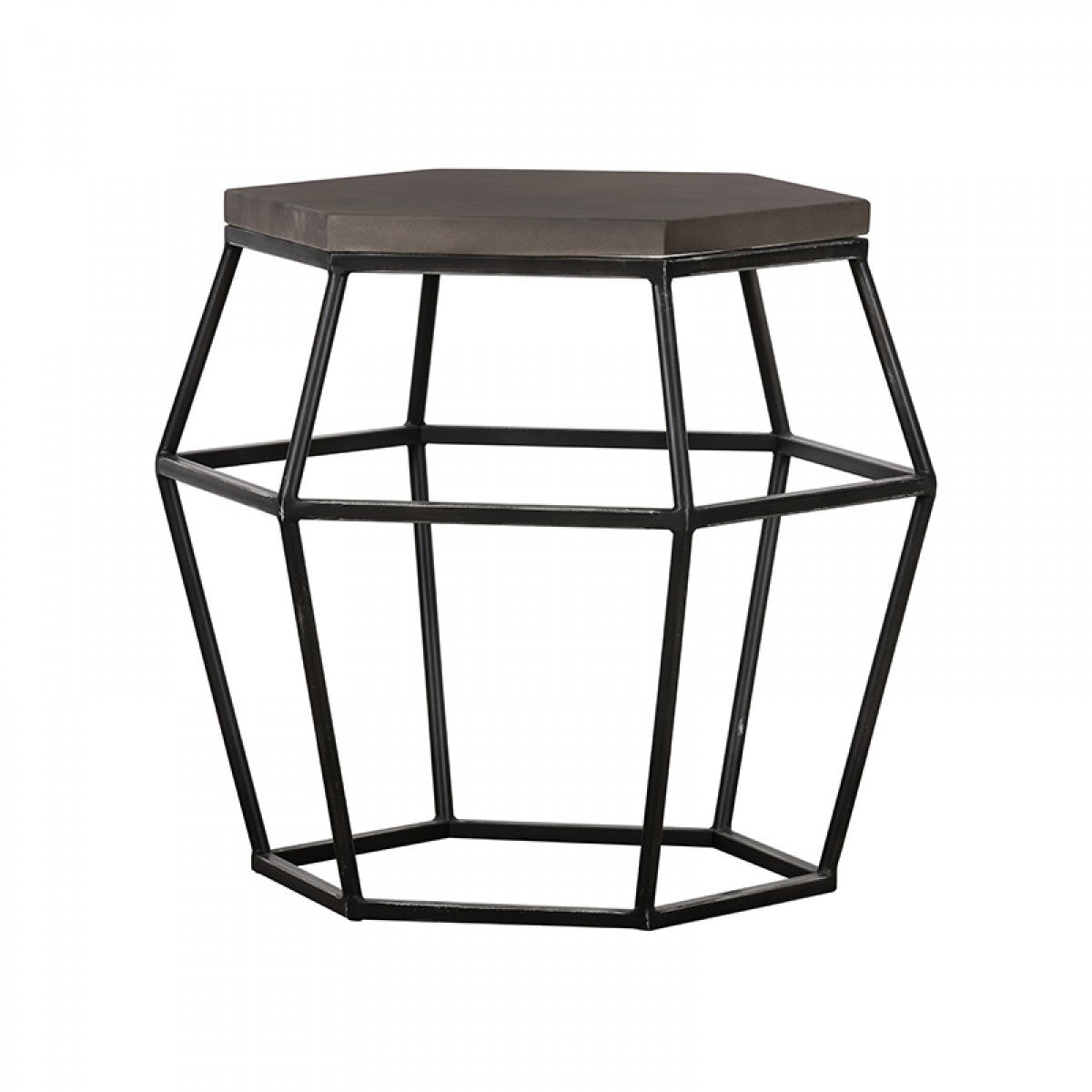 Modern Gray Concrete and Black Metal Hexagonal End Table-2