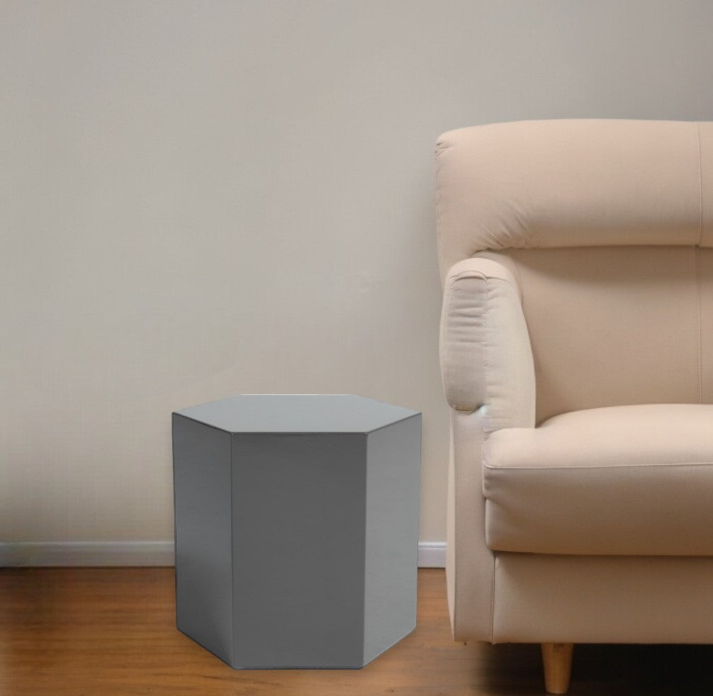 Modern Light Grey High Gloss Hexagonal End Table-1