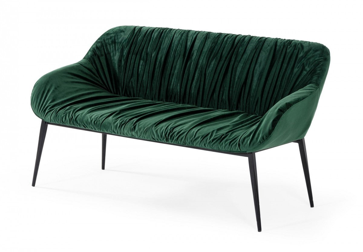 56" Green and Black Velvet Upholstered Dining Bench-3