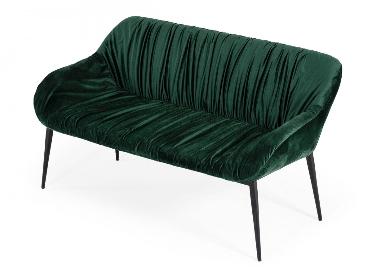 56" Green and Black Velvet Upholstered Dining Bench-2