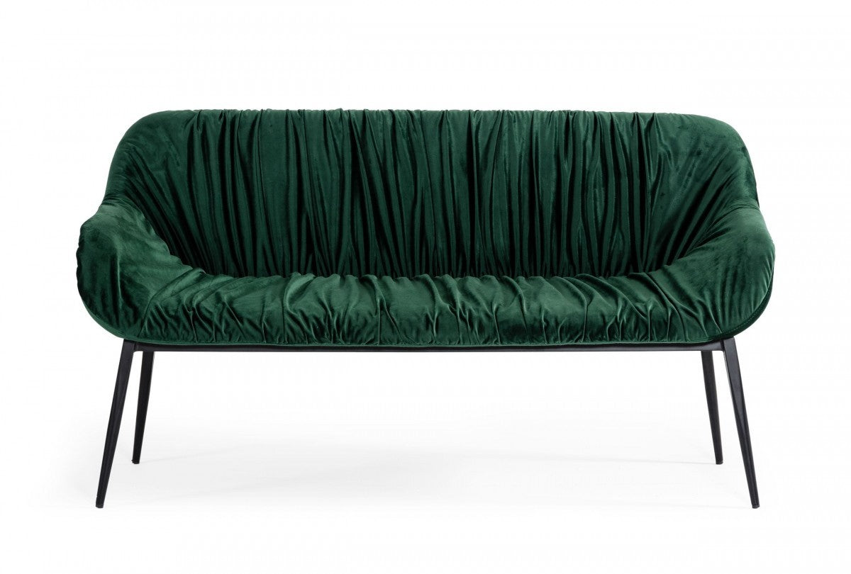 56" Green and Black Velvet Upholstered Dining Bench-1