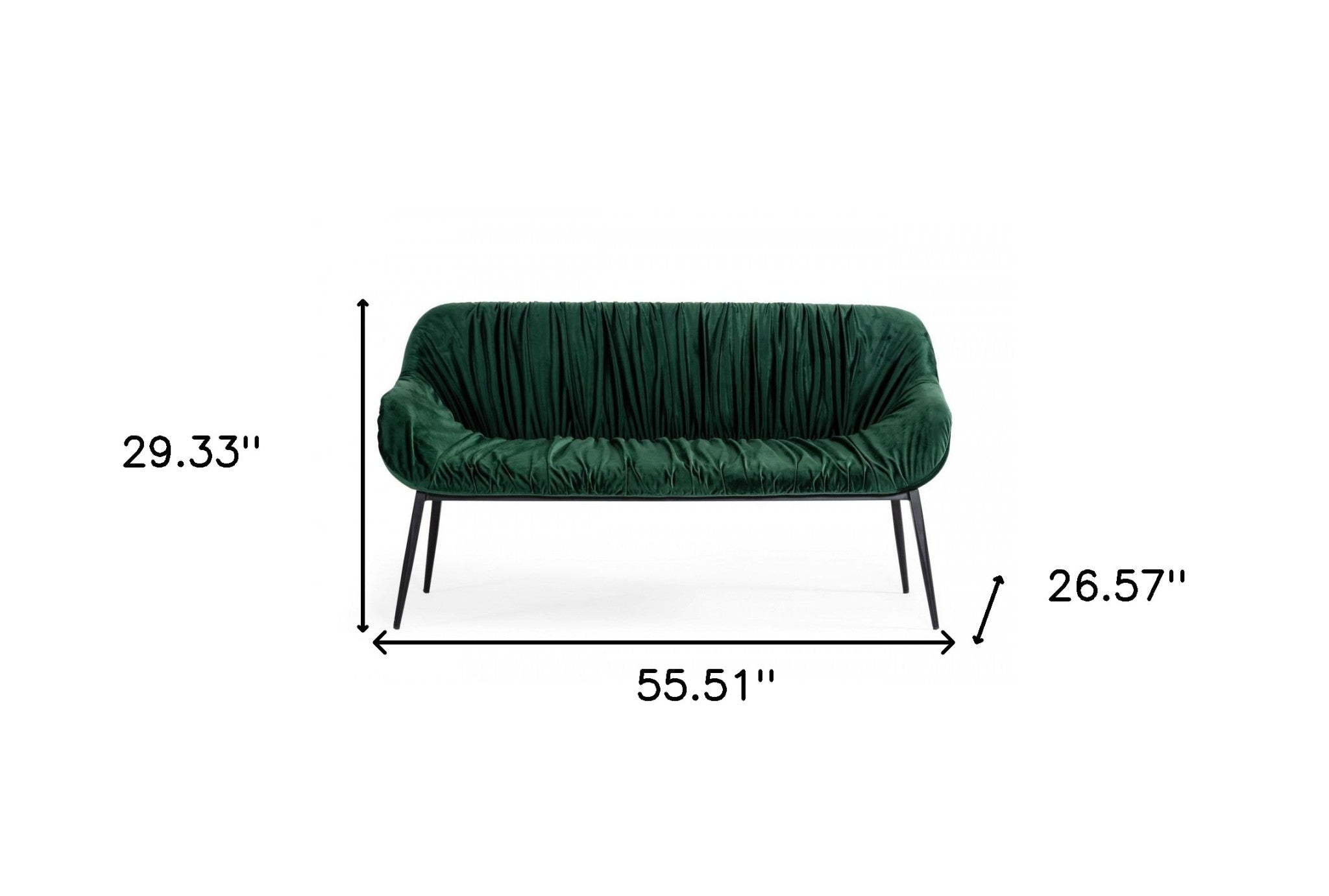 56" Green and Black Velvet Upholstered Dining Bench-6