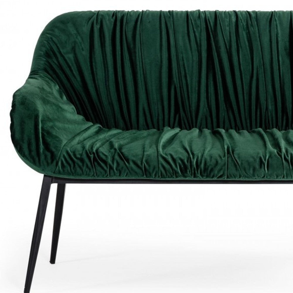 56" Green and Black Velvet Upholstered Dining Bench-5