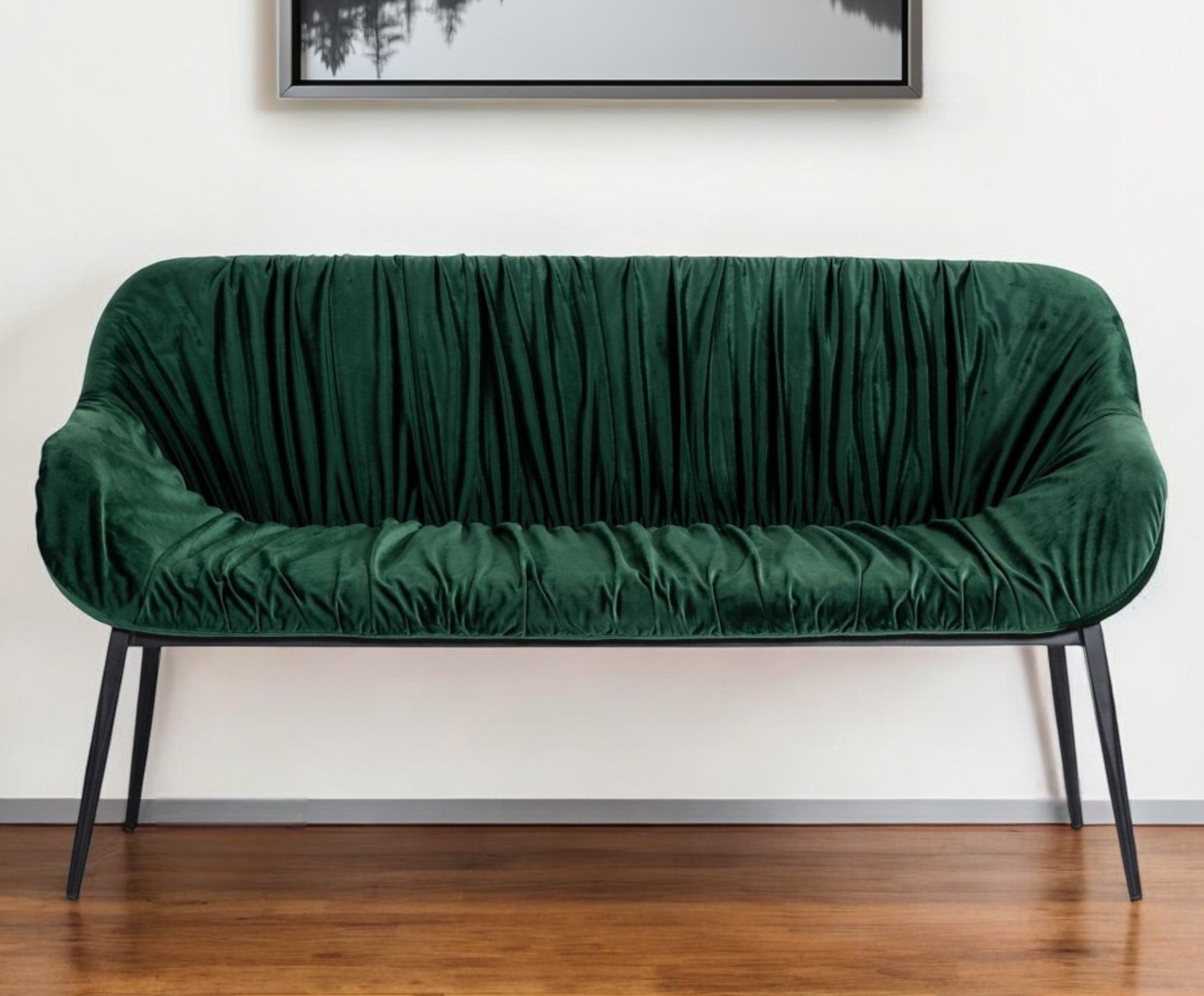 56" Green and Black Velvet Upholstered Dining Bench-0