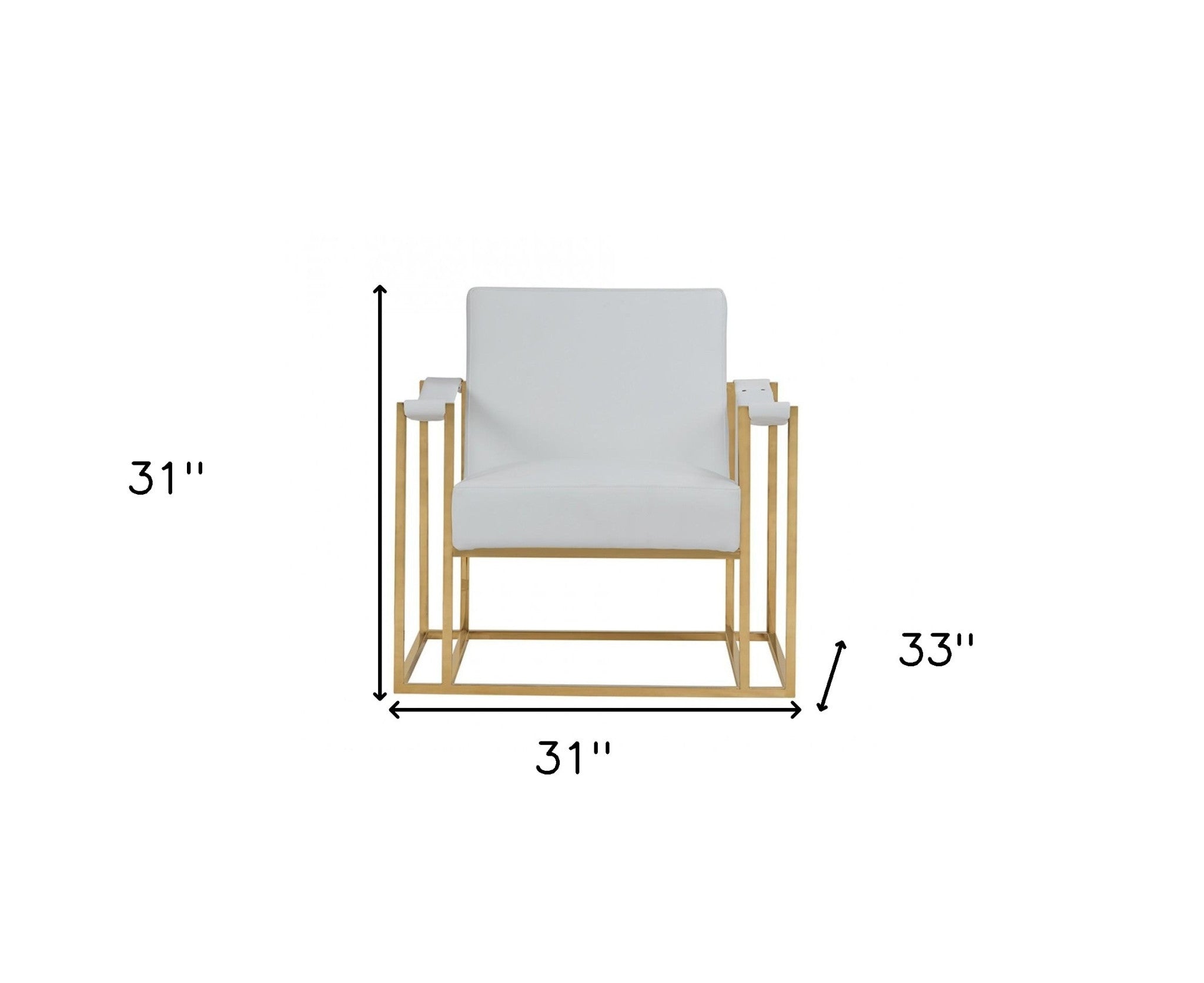 31" White And Gold Faux Leather Lounge Chair-7