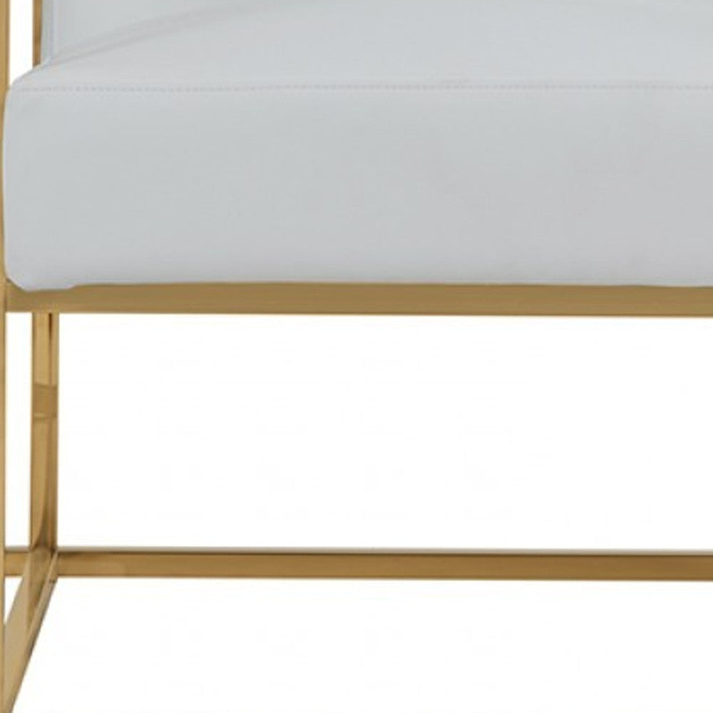 31" White And Gold Faux Leather Lounge Chair-5