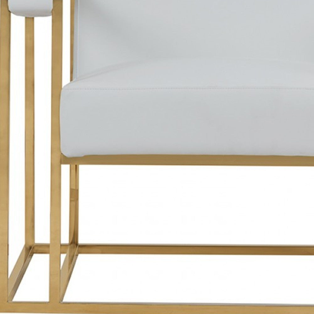 31" White And Gold Faux Leather Lounge Chair-6