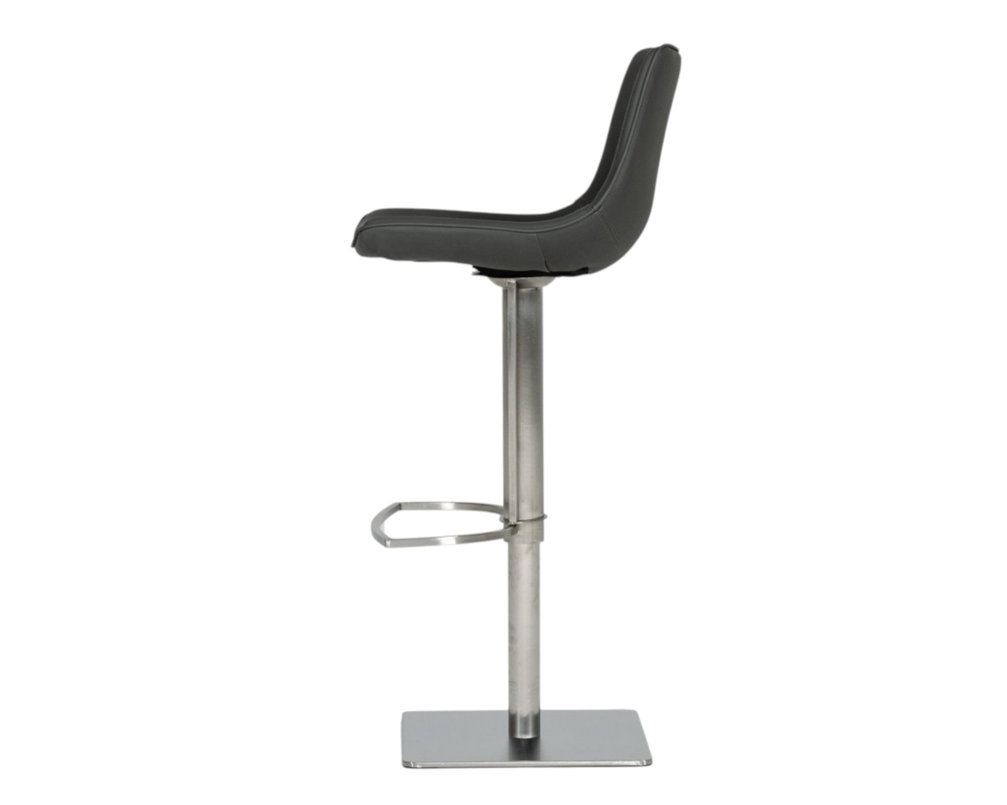 29" Gray And Silver Faux Leather And Stainless Steel Swivel Low Back Bar Height Bar Chair-7