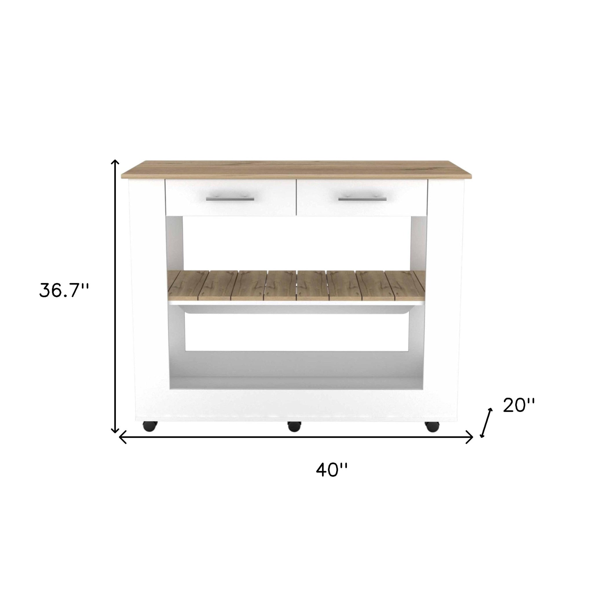White and Brown 40" Rolling Kitchen Cart With Storage-7