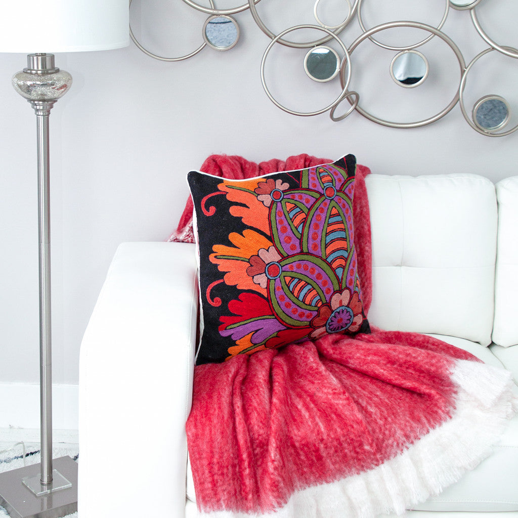 20" Black and Orange Cotton Throw Pillow With Embroidery-7