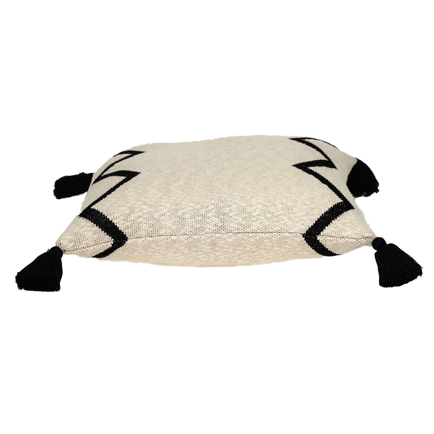 20" x 20" Black and Cream Zigzag Pattern Square Accent Throw Pillow with Tassel-2