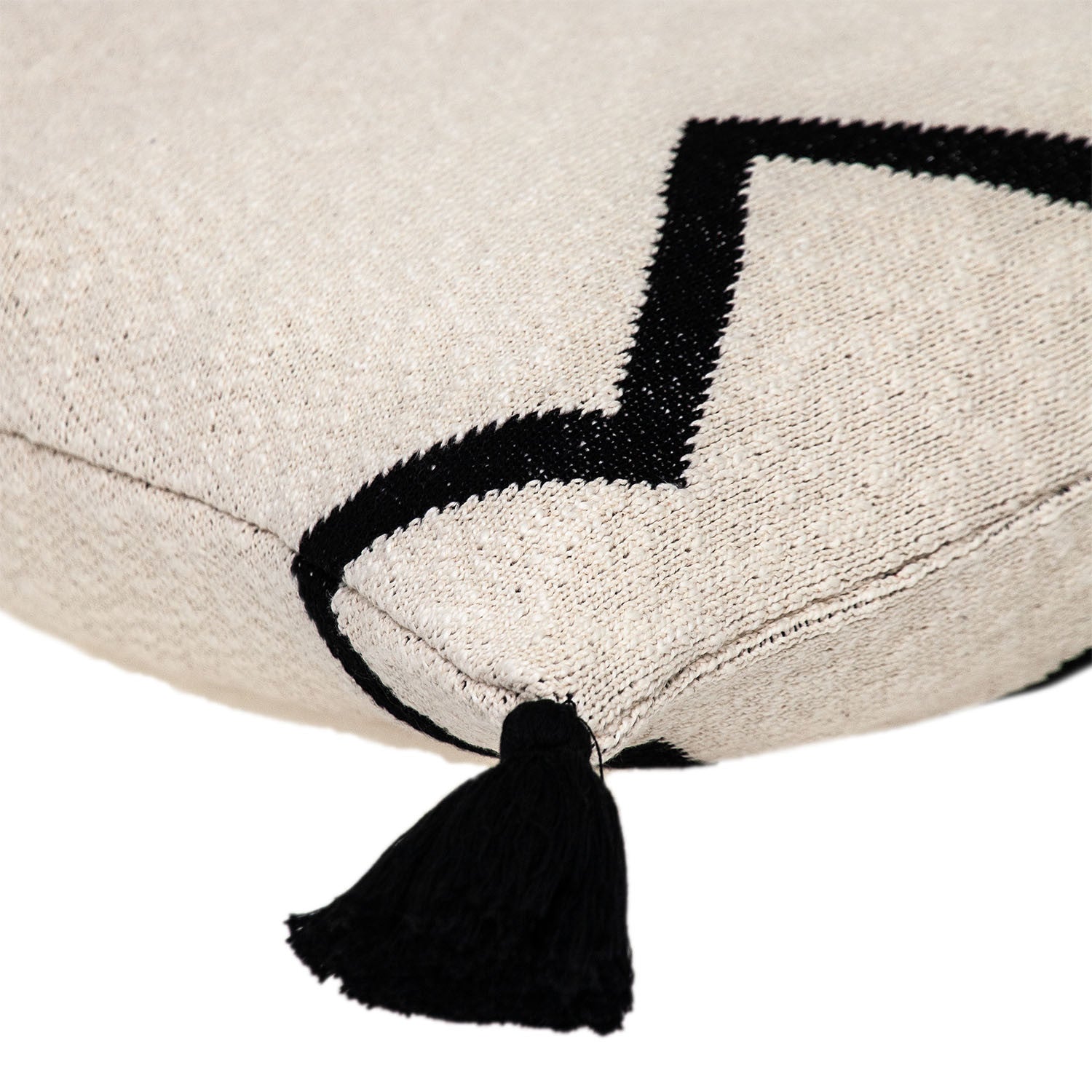 20" x 20" Black and Cream Zigzag Pattern Square Accent Throw Pillow with Tassel-3