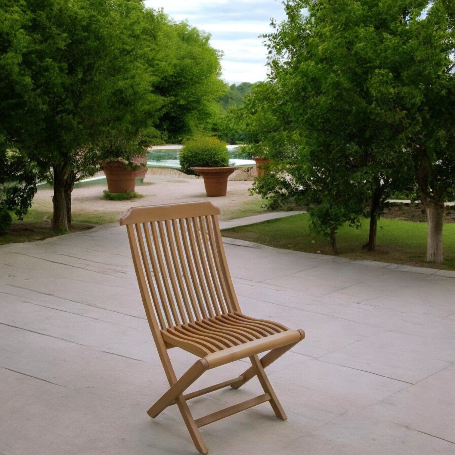 24" Brown Solid Wood Indoor Outdoor Deck Chair-1