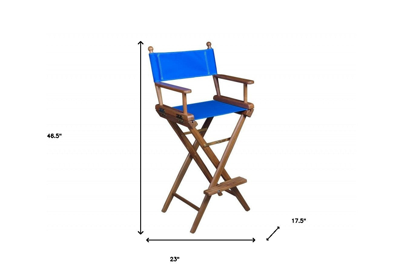 23" Blue and Brown Solid Wood Indoor Outdoor Director Chair-4