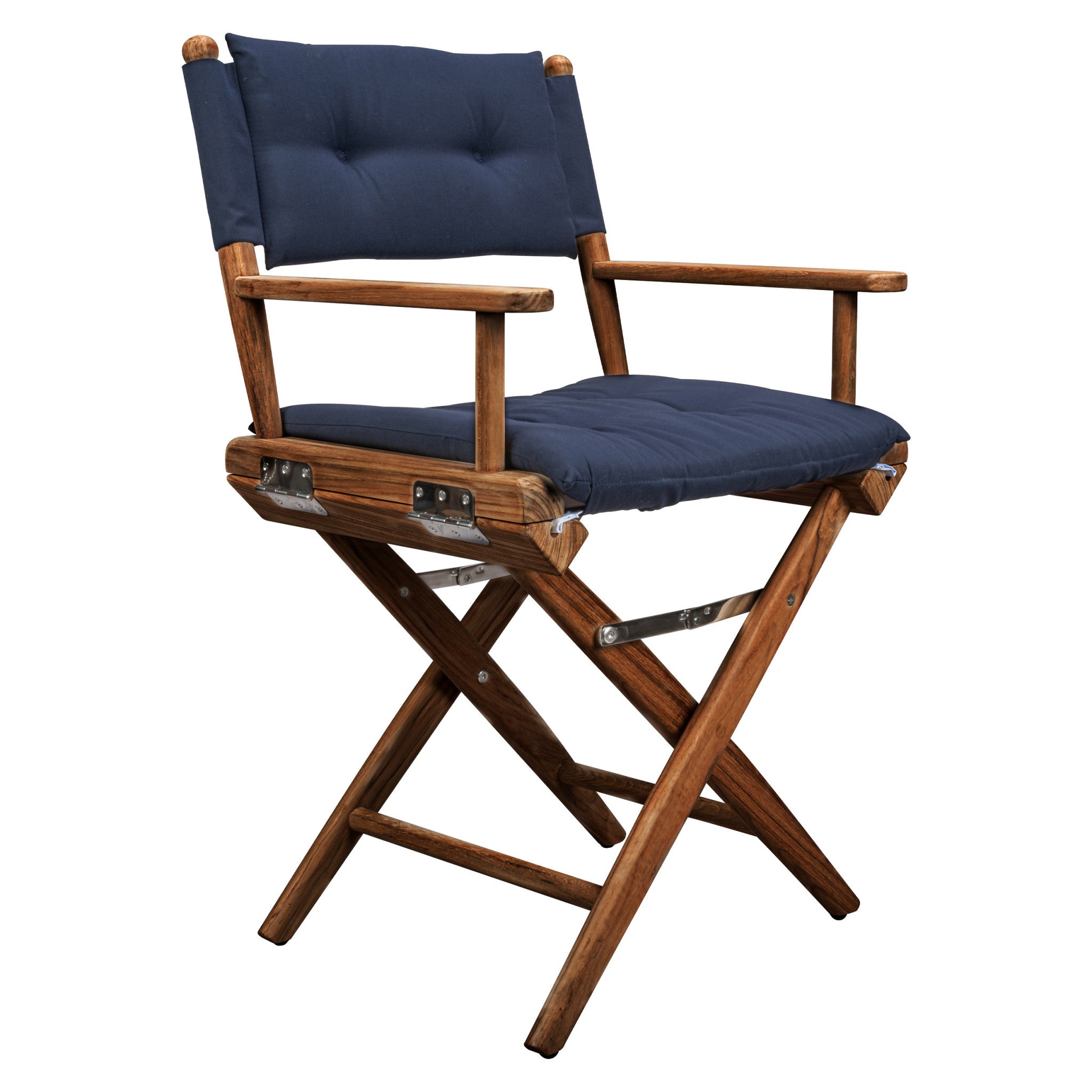 23" Navy Blue and Brown Solid Wood Indoor Outdoor Director Chair with Navy Blue Cushion-0