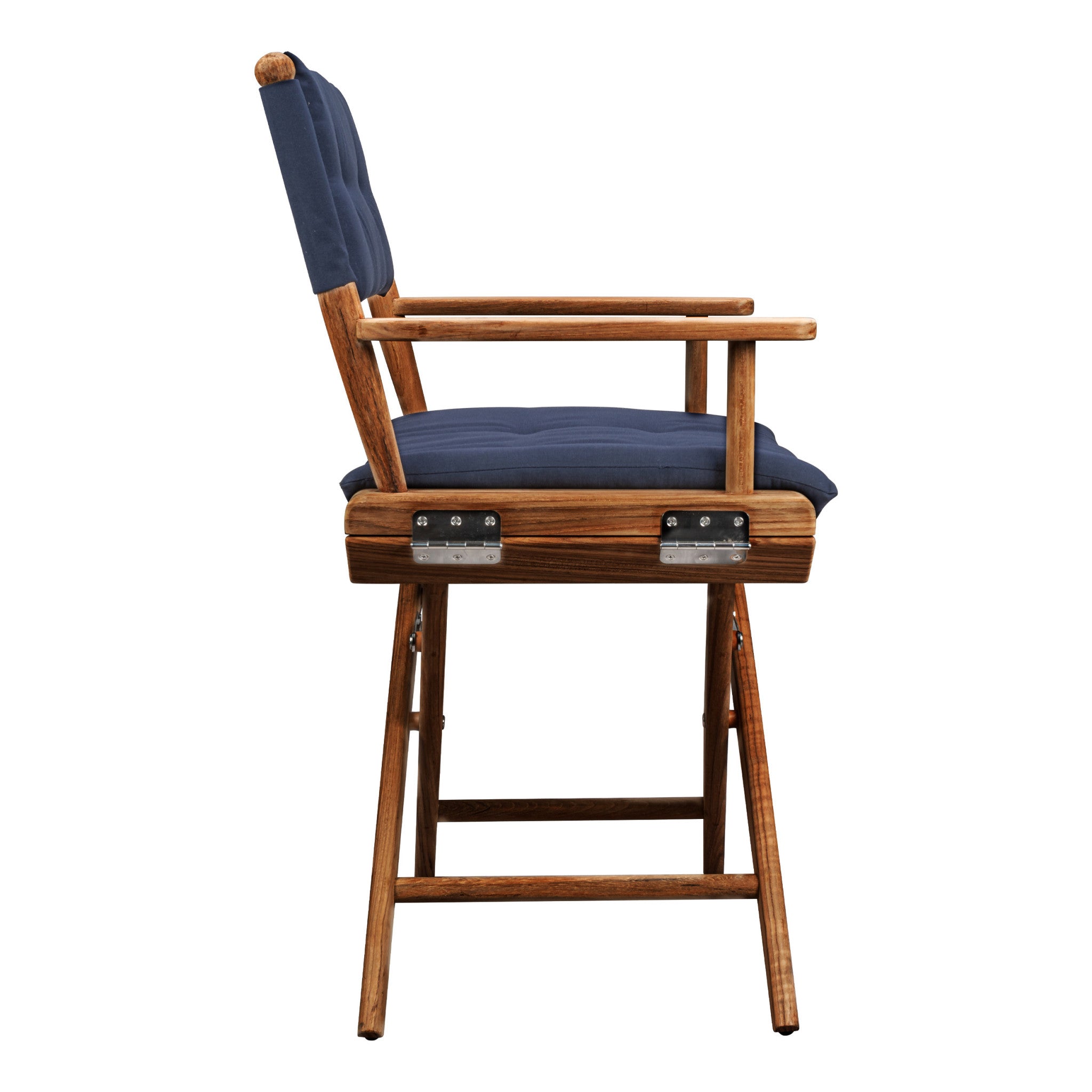 23" Navy Blue and Brown Solid Wood Indoor Outdoor Director Chair with Navy Blue Cushion-2