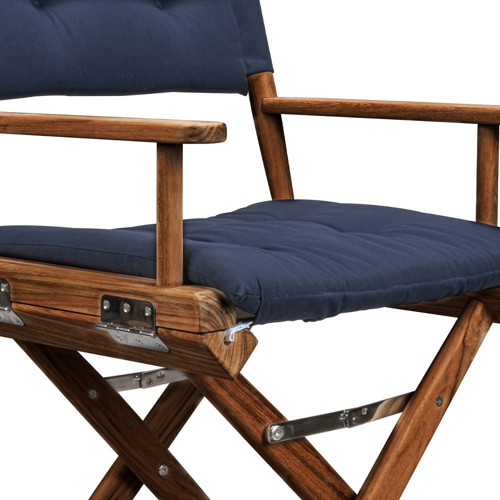 23" Navy Blue and Brown Solid Wood Indoor Outdoor Director Chair with Navy Blue Cushion-3