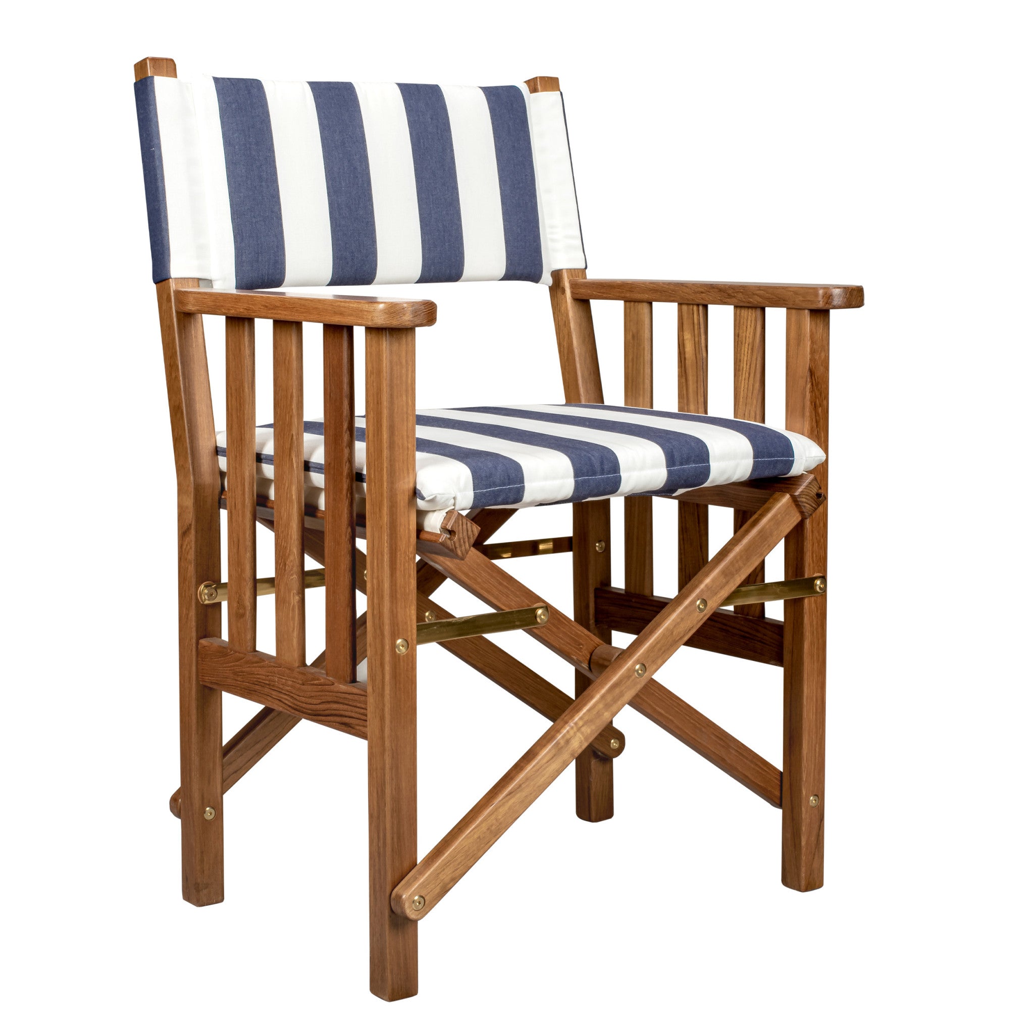 20" Blue and White and Natural Wood Solid Wood Indoor Outdoor Director Chair with Blue and White Cushion-0