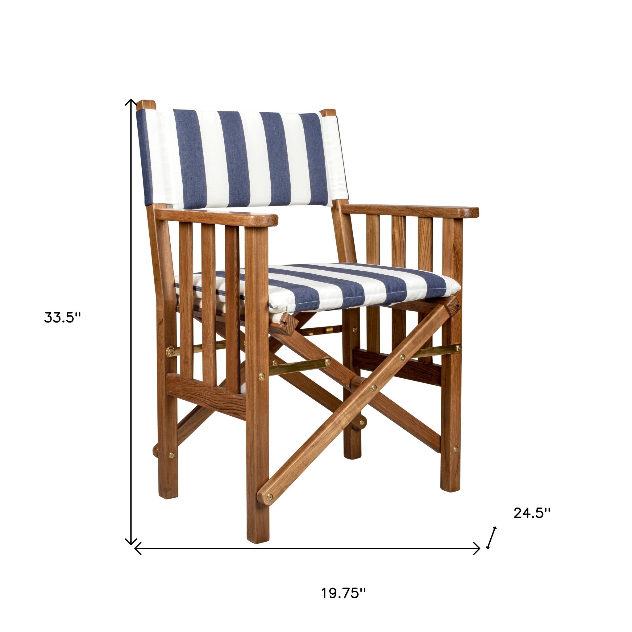 20" Blue and White and Natural Wood Solid Wood Indoor Outdoor Director Chair with Blue and White Cushion-4