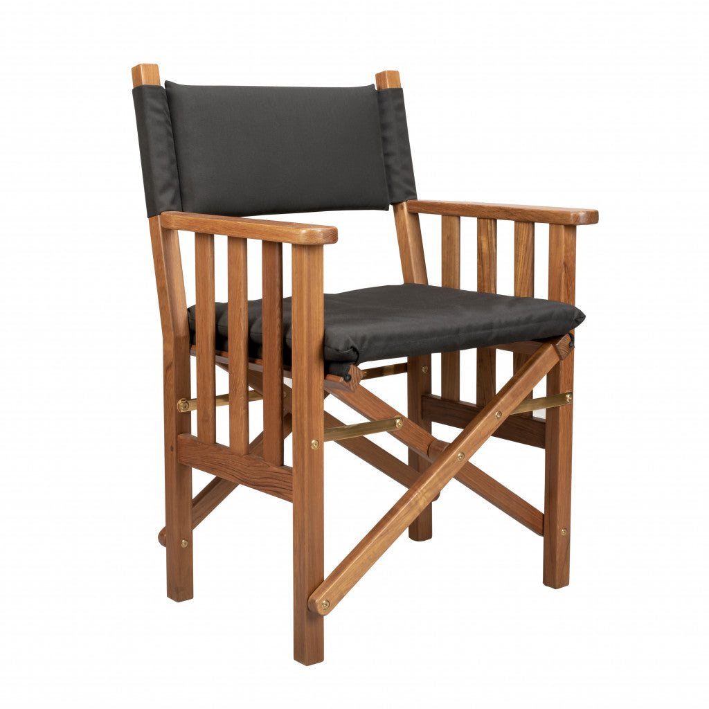 20" Black and Natural Wood Solid Wood Indoor Outdoor Director Chair with Black Cushion-1