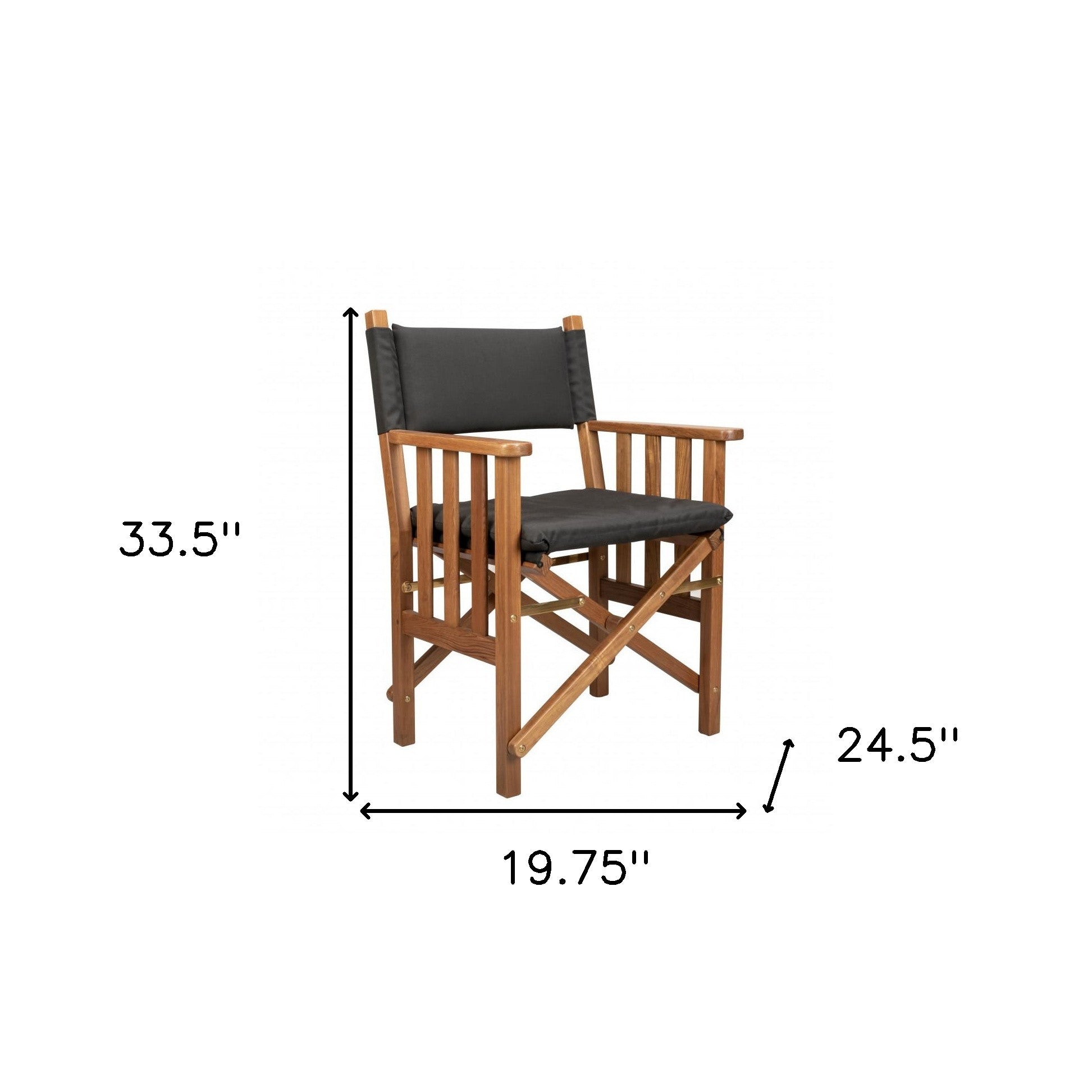 20" Black and Natural Wood Solid Wood Indoor Outdoor Director Chair with Black Cushion-4