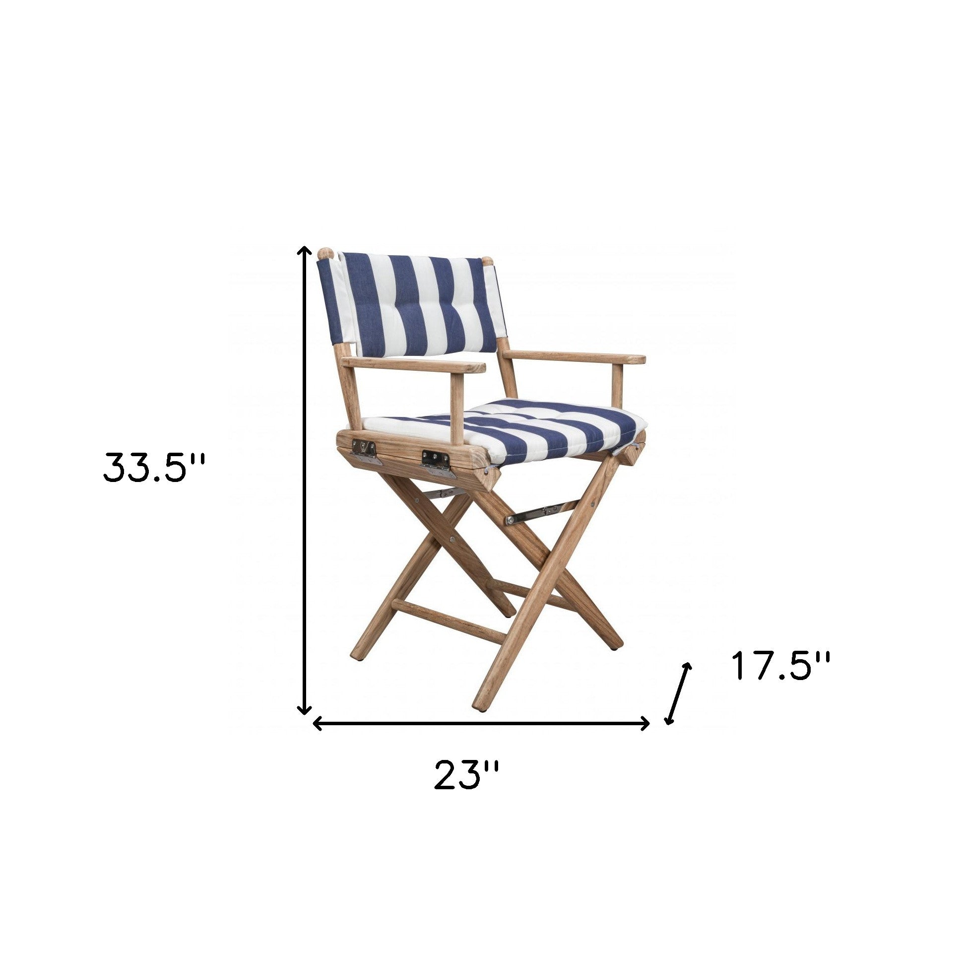 23" Blue and White and Natural Wood Solid Wood Indoor Outdoor Director Chair with Blue and White Cushion-4