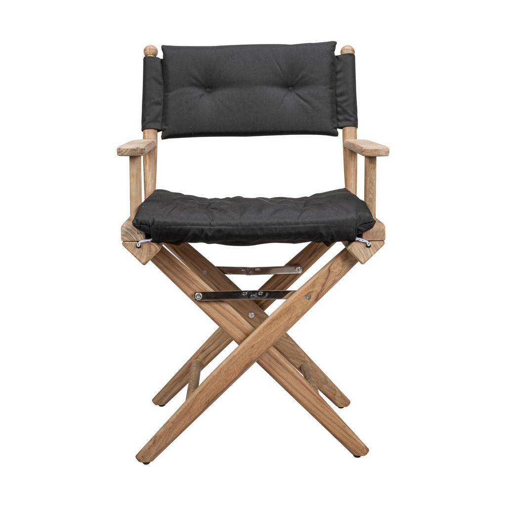 23" Black and Brown Solid Wood Indoor Outdoor Director Chair with Black Cushion-1
