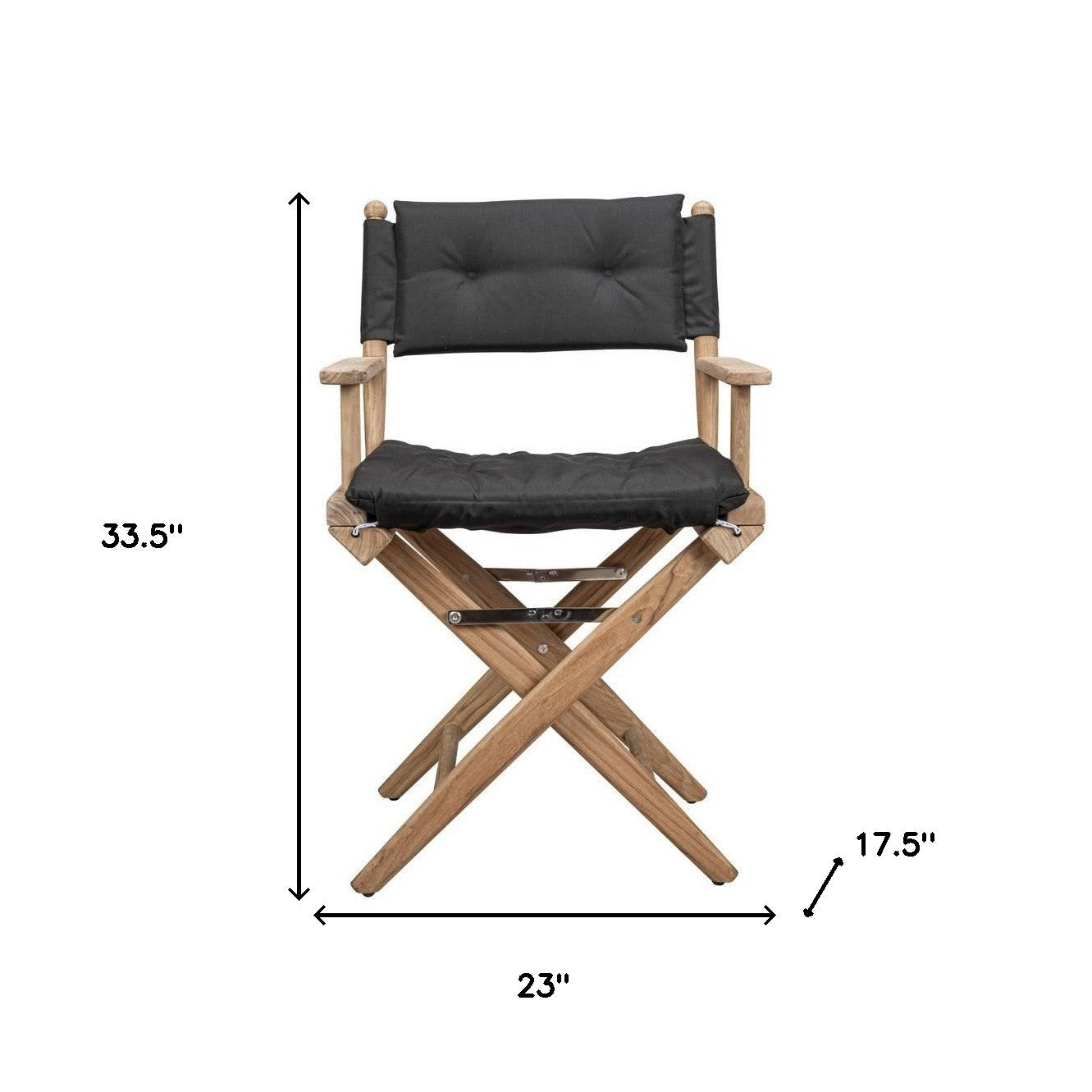 23" Black and Brown Solid Wood Indoor Outdoor Director Chair with Black Cushion-6