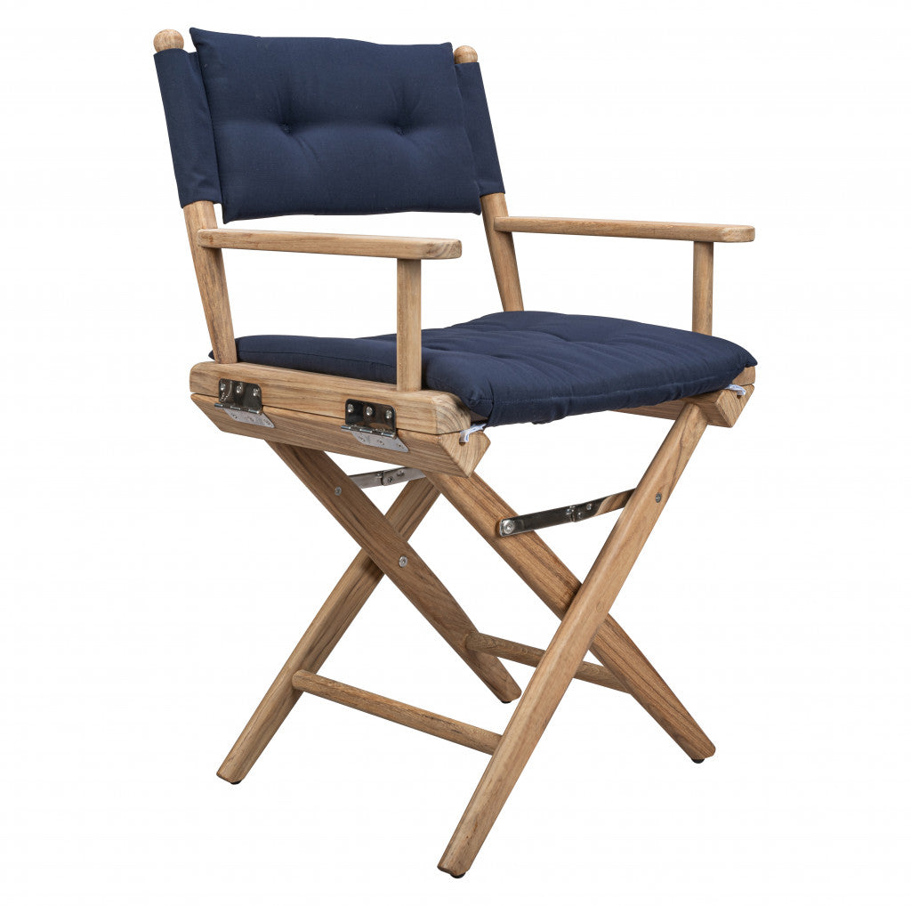 Navy Blue And Brown Solid Wood Director Chair With Navy Blue Cushion-1