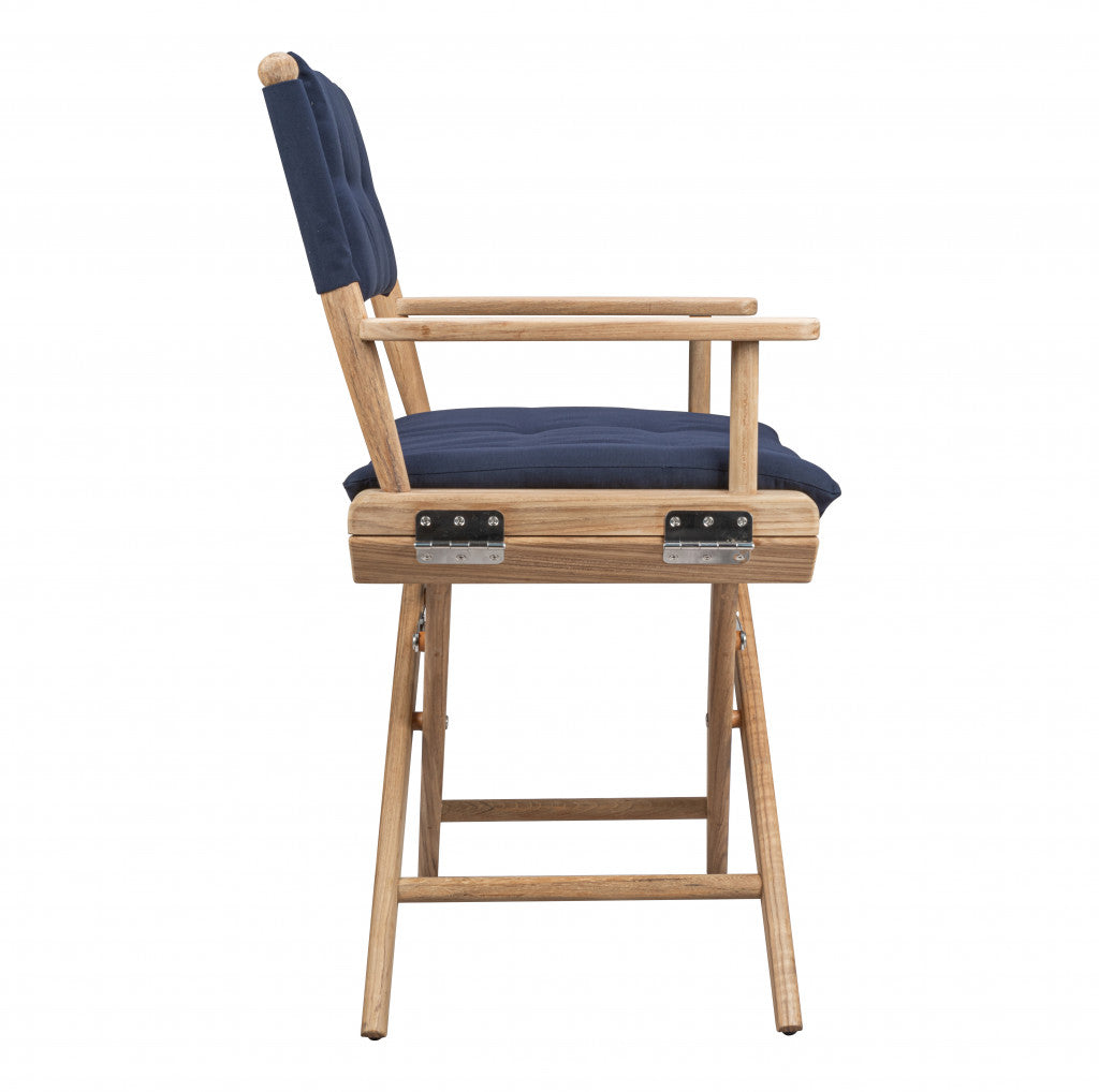 Navy Blue And Brown Solid Wood Director Chair With Navy Blue Cushion-2