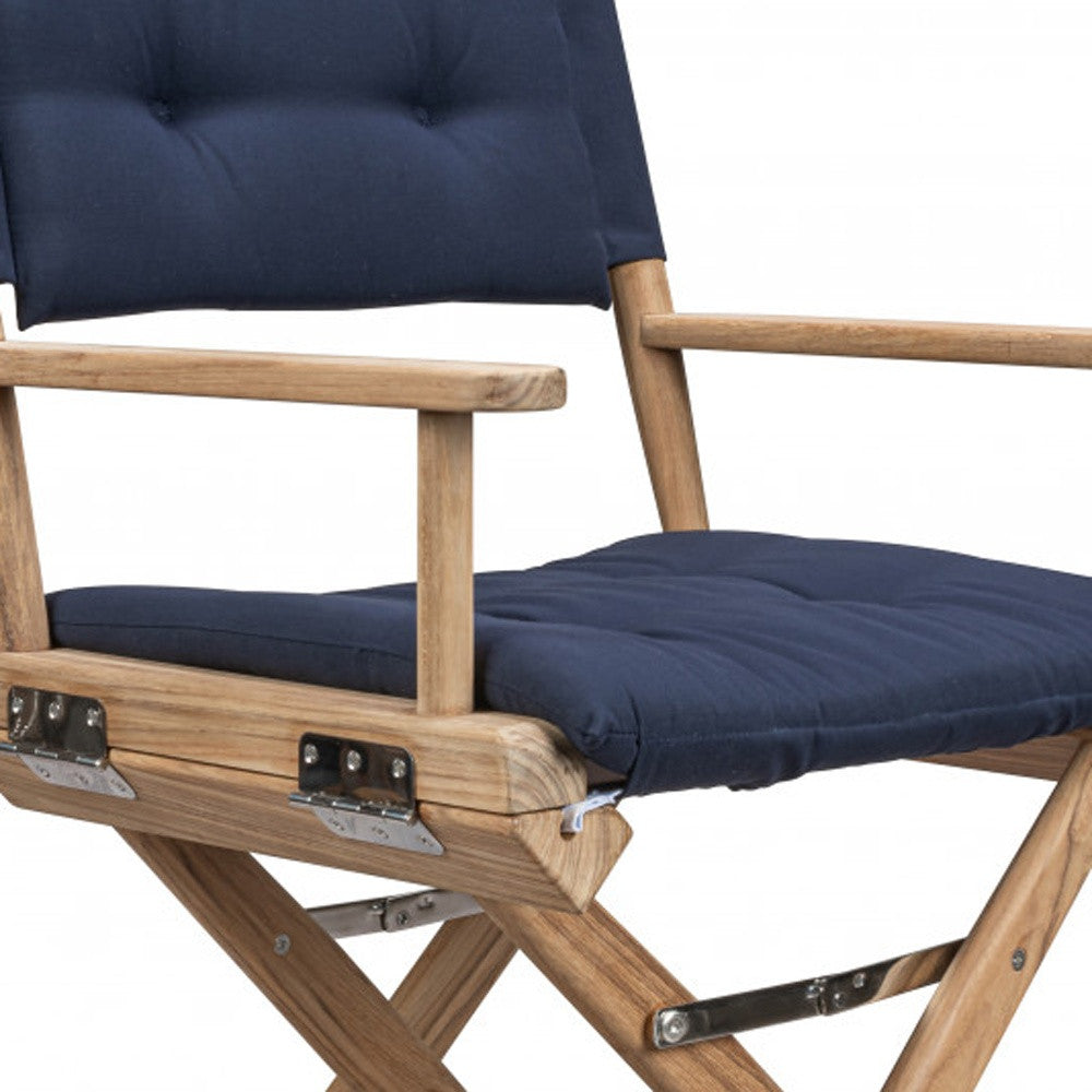 Navy Blue And Brown Solid Wood Director Chair With Navy Blue Cushion-3