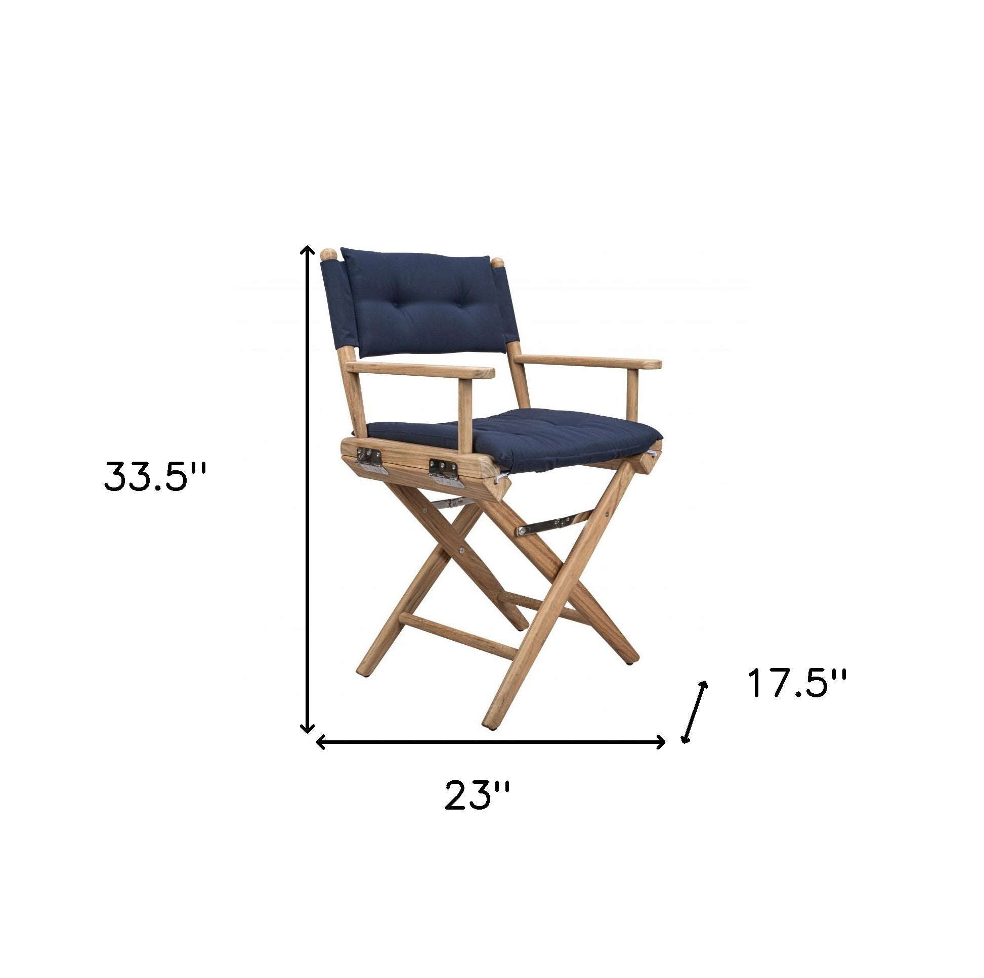 Navy Blue And Brown Solid Wood Director Chair With Navy Blue Cushion-4