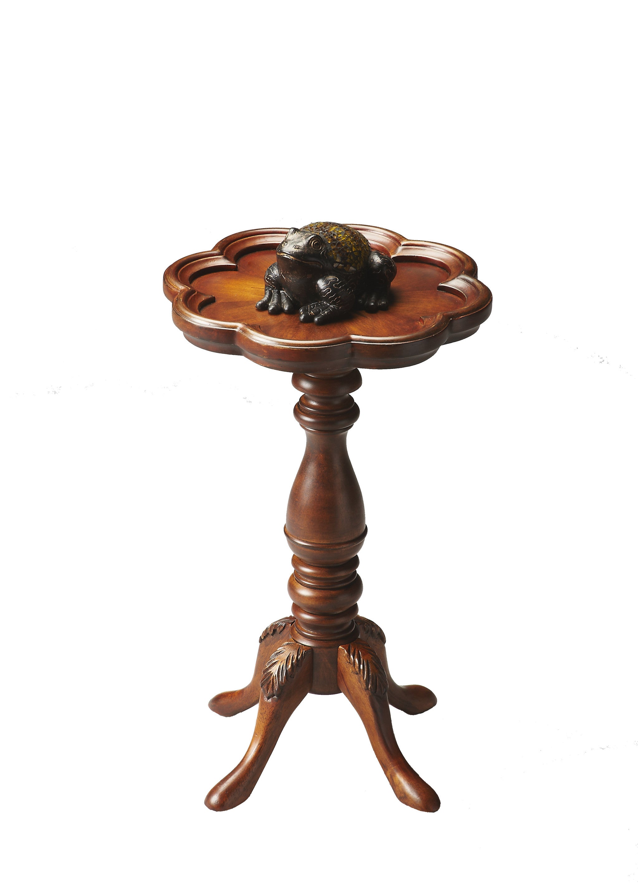 20" Medium Brown And Olive Ash Wood Floral Top End Table-0
