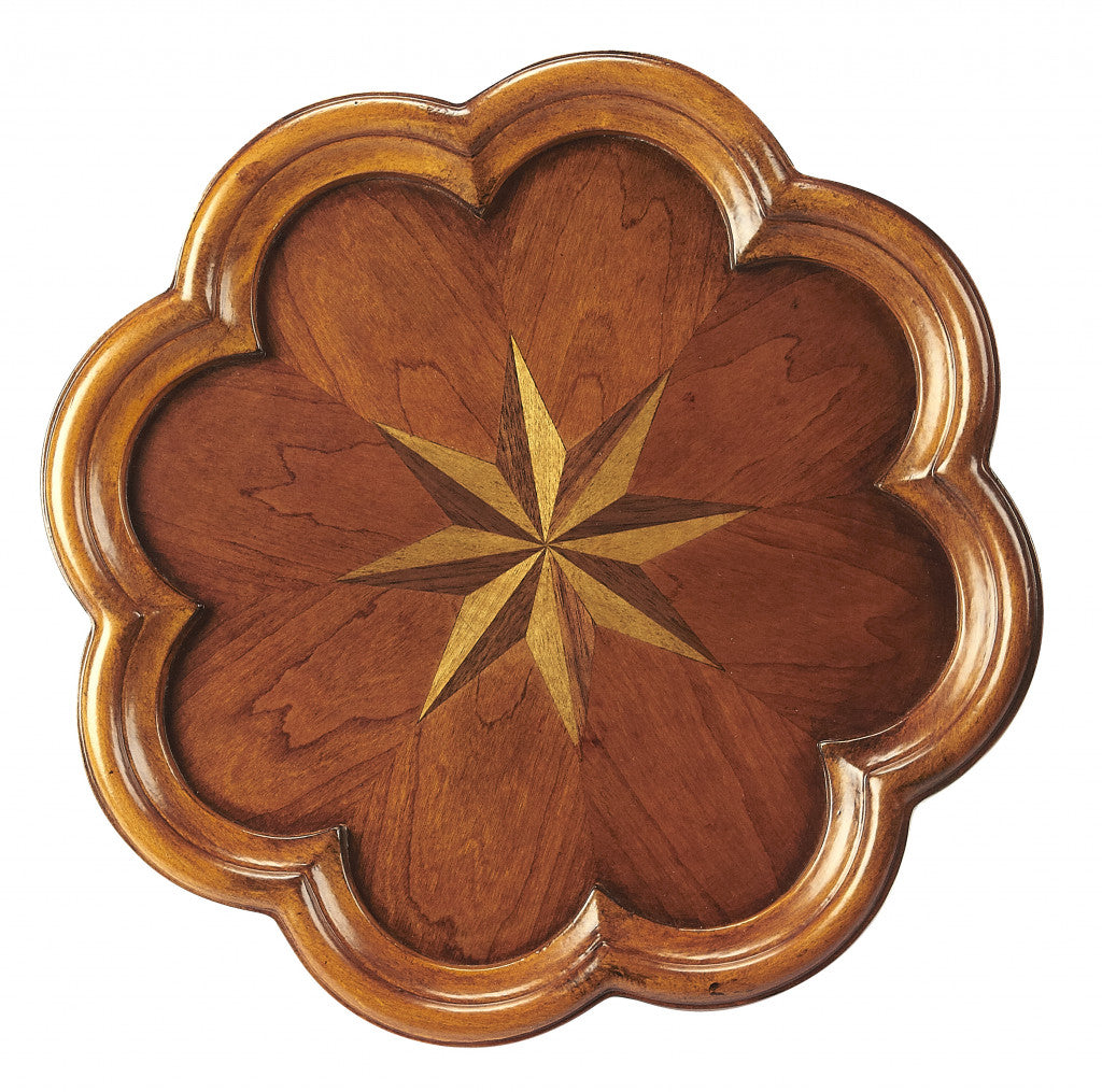 20" Medium Brown And Olive Ash Wood Floral Top End Table-2