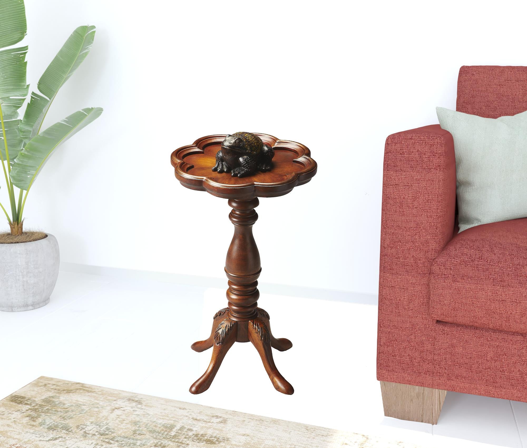 20" Medium Brown And Olive Ash Wood Floral Top End Table-1