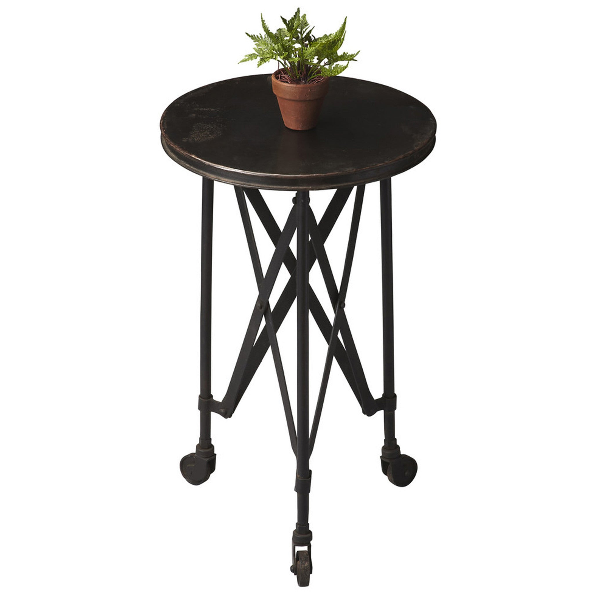 23" Black Industrial Rolling Round End Table-1