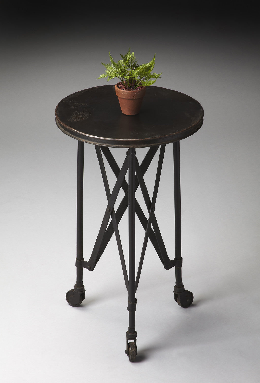 23" Black Industrial Rolling Round End Table-3