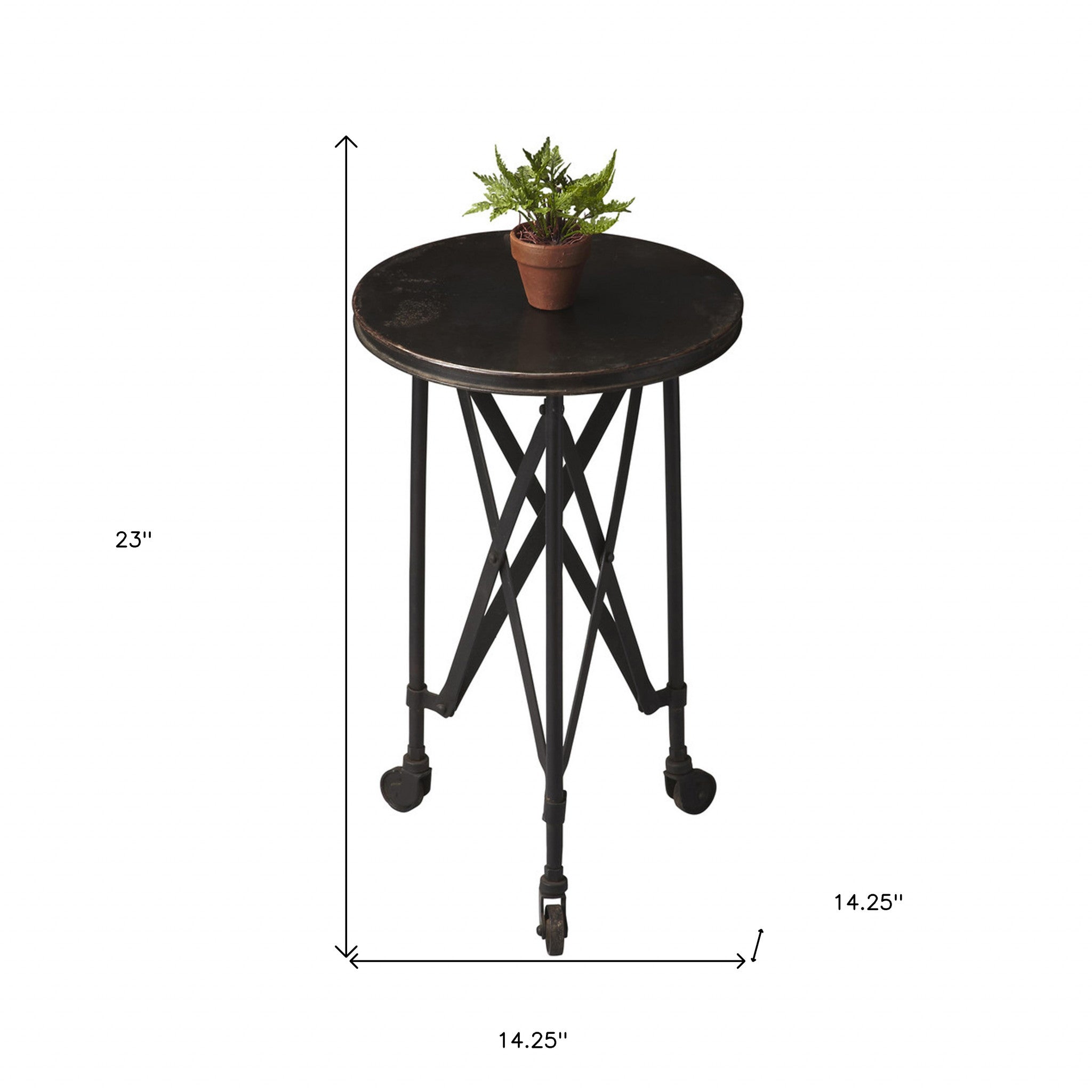 23" Black Industrial Rolling Round End Table-5