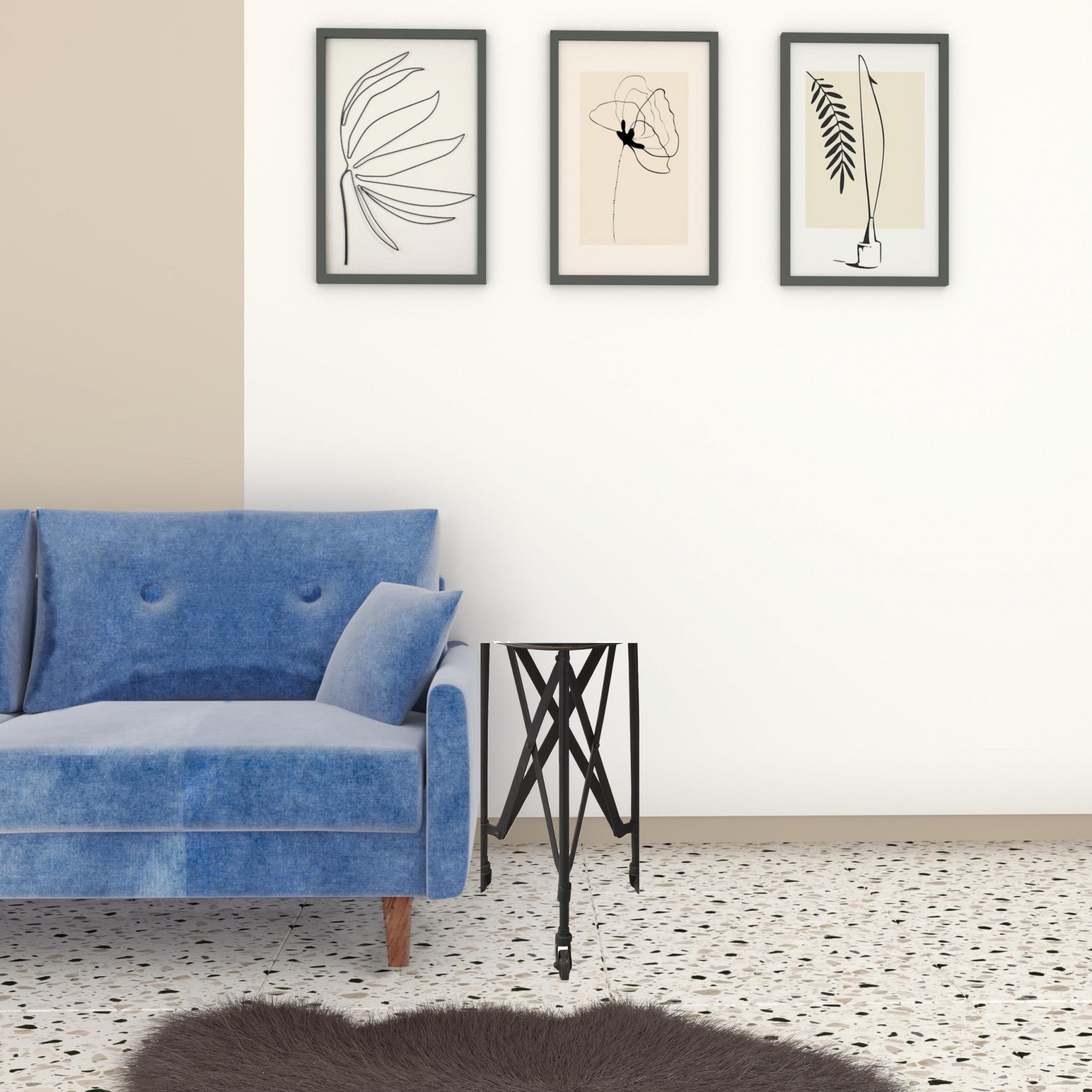 23" Black Industrial Rolling Round End Table-2