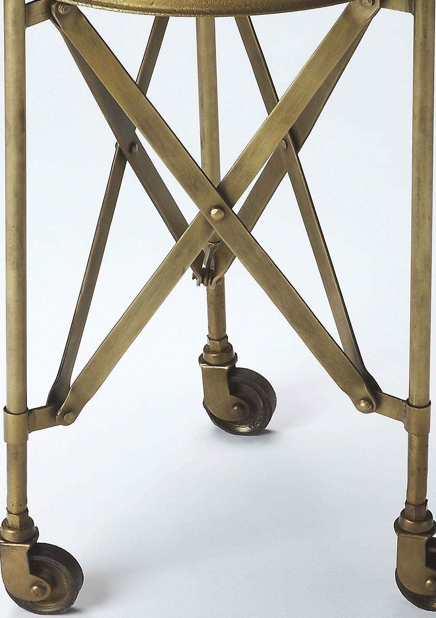 24" Antiqued Gold Iron Round Rolling End Table-3