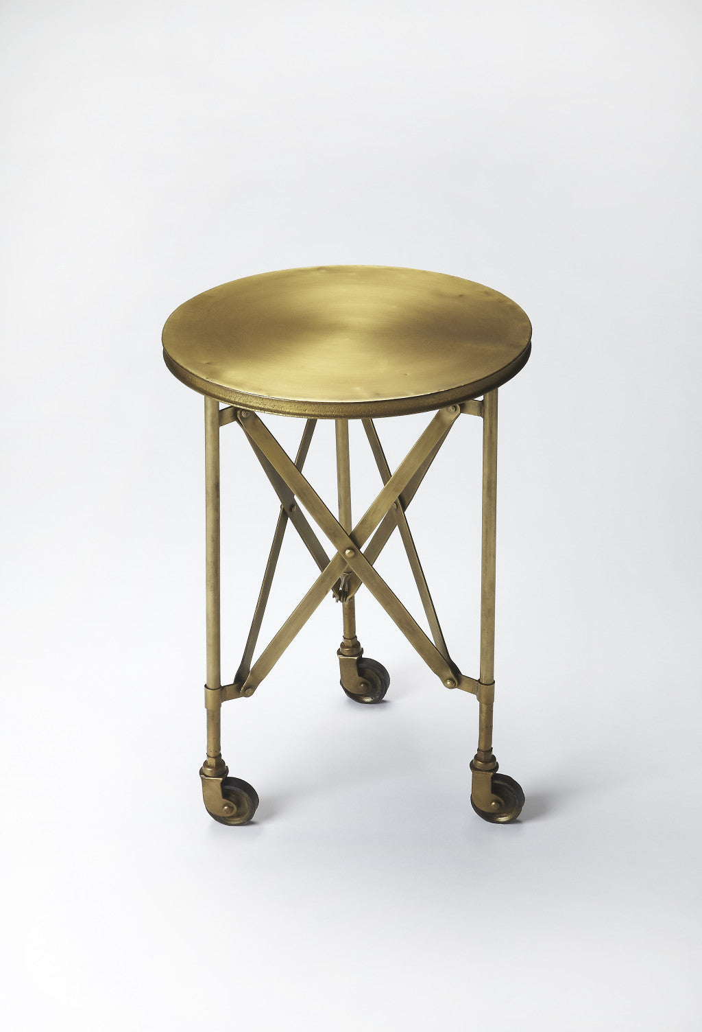 24" Antiqued Gold Iron Round Rolling End Table-6