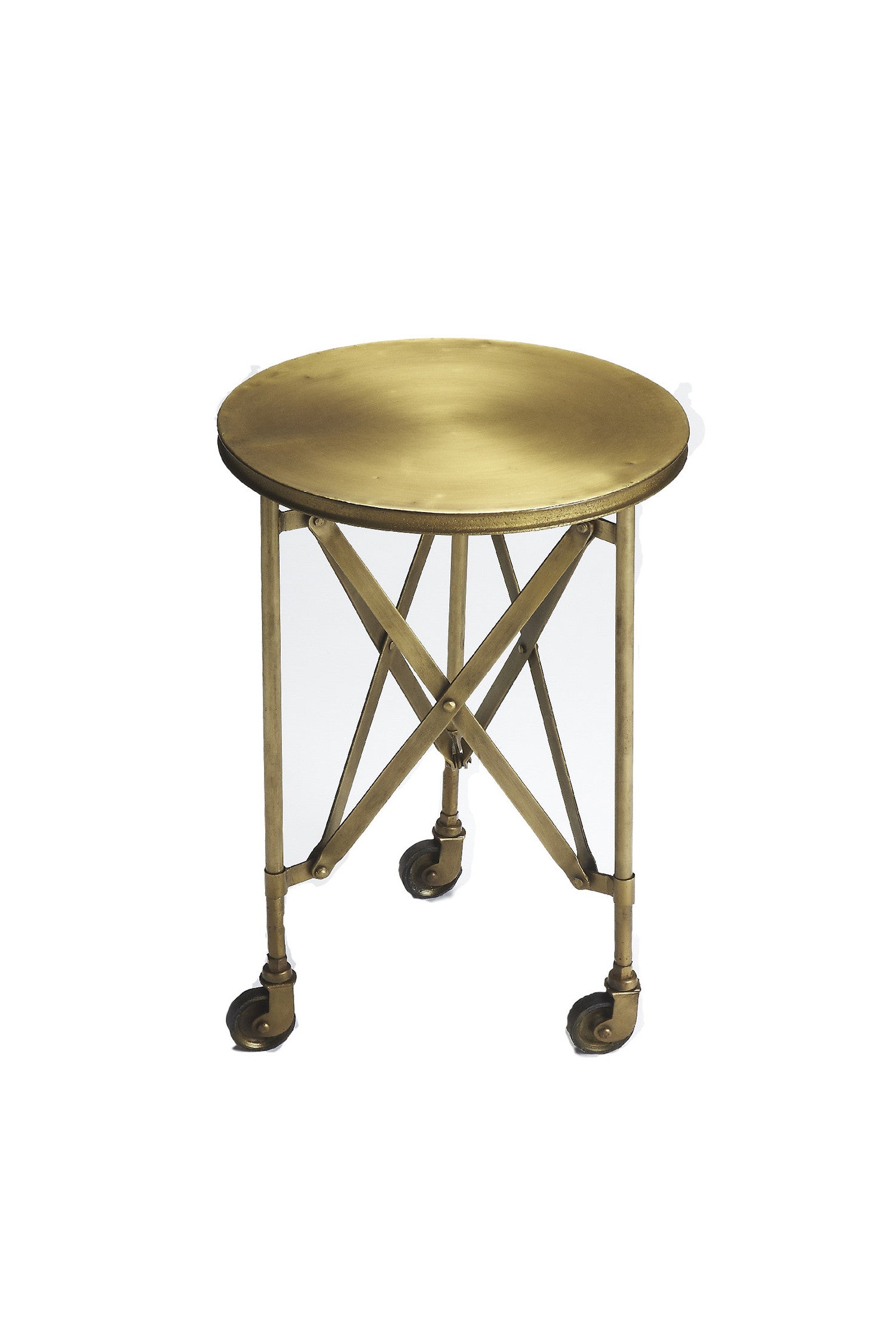 24" Antiqued Gold Iron Round Rolling End Table-1