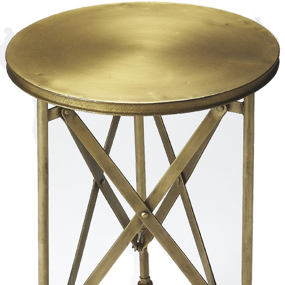 24" Antiqued Gold Iron Round Rolling End Table-4