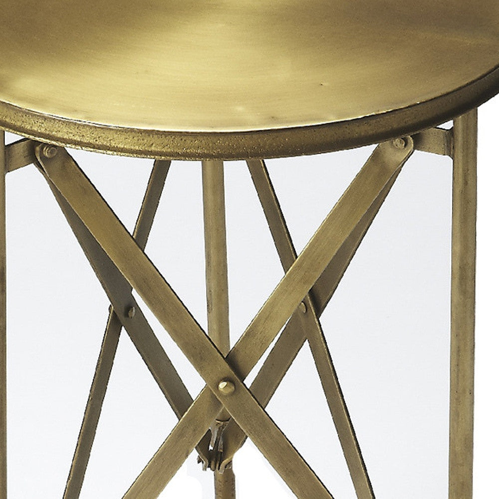 24" Antiqued Gold Iron Round Rolling End Table-5