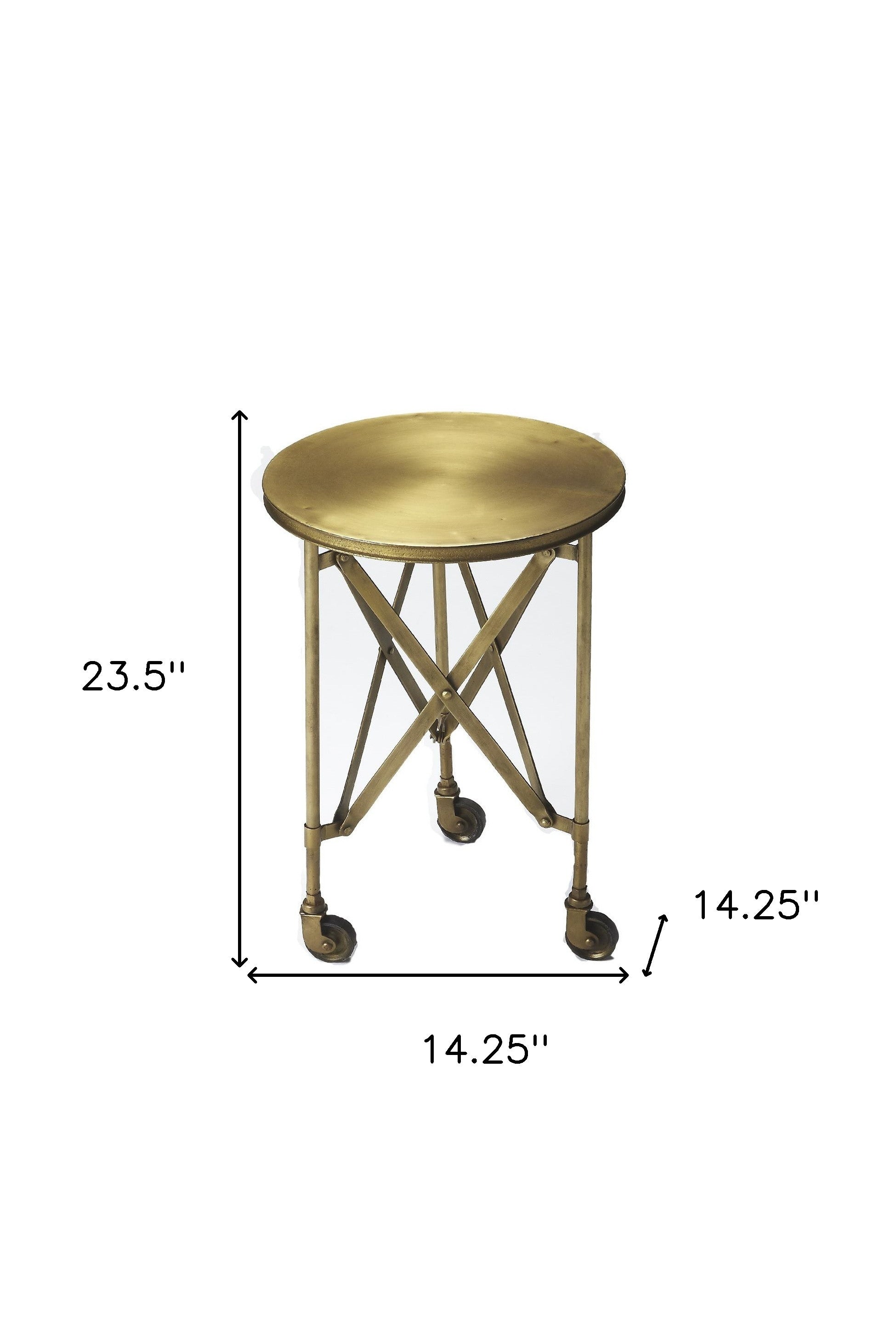 24" Antiqued Gold Iron Round Rolling End Table-7