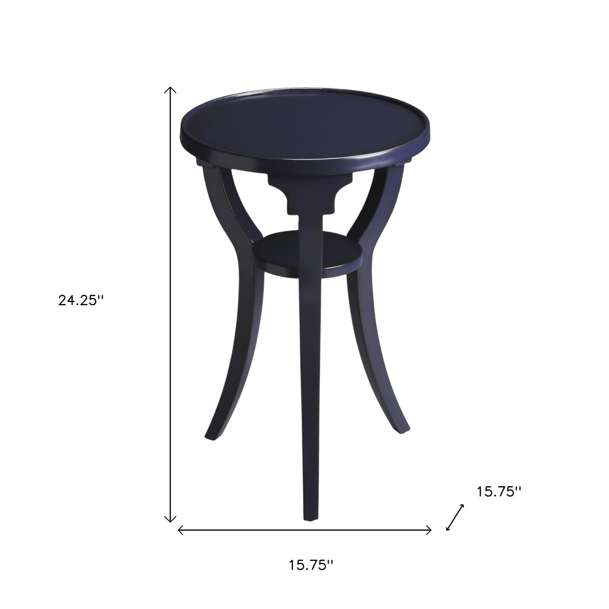 24" Blue Wood And Solid Wood Round End Table With Shelf-6