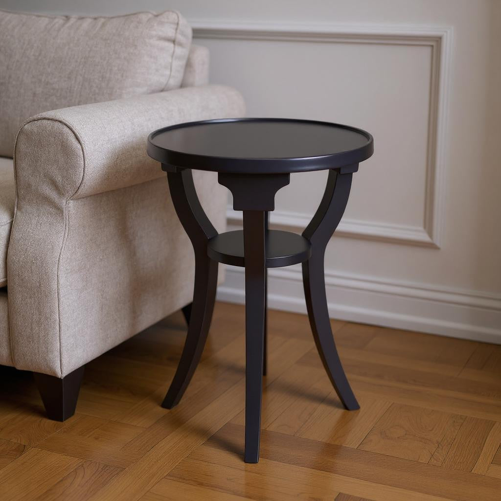 24" Blue Wood And Solid Wood Round End Table With Shelf-0