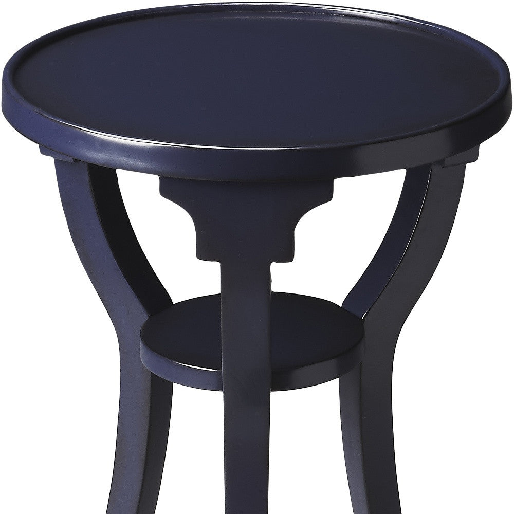 24" Blue Wood And Solid Wood Round End Table With Shelf-3