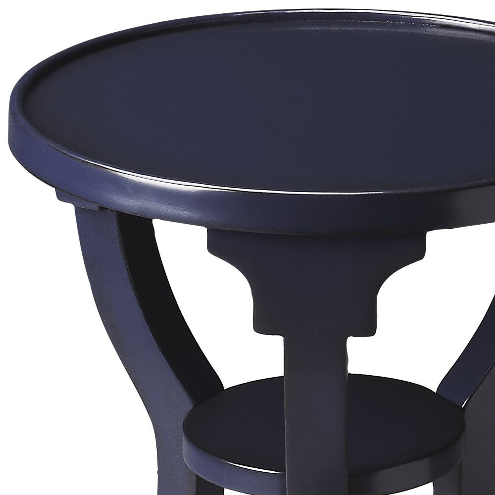 24" Blue Wood And Solid Wood Round End Table With Shelf-4
